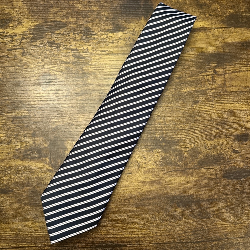 Imani Uomo Mens Neck Tie 100% Silk Striped Pattern Black Red White